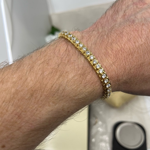 90s/2000s Sterling Silver CZ Tennis Bracelet - Gold Finish, 7.25" - Picture 9 of 10